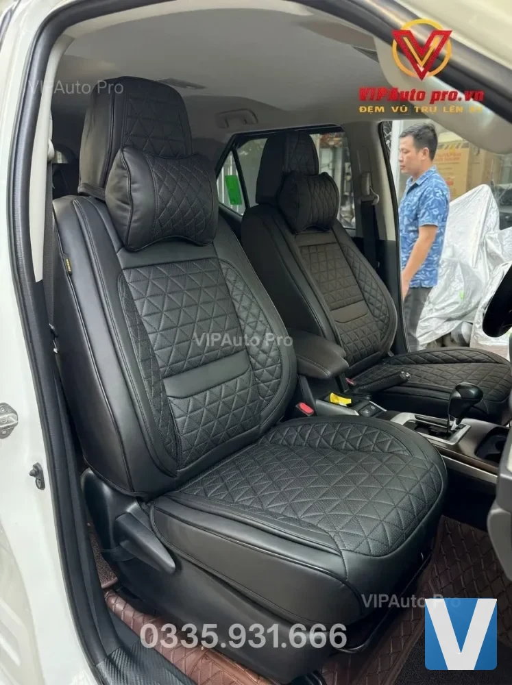 Áo Ghế Da Nappa Phom Mỹ (U.S) Vân Trám Kim Cương – Bảo Hành 2 Năm – Màu đen (M3)