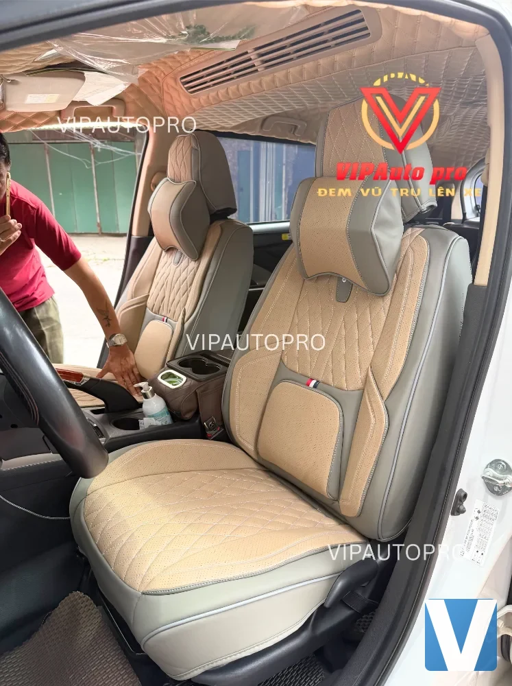 Áo Ghế Da Nappa Phom 12D Vân Trám Kim Cương – Bảo Hành 2 Năm – Ghi be (C3)